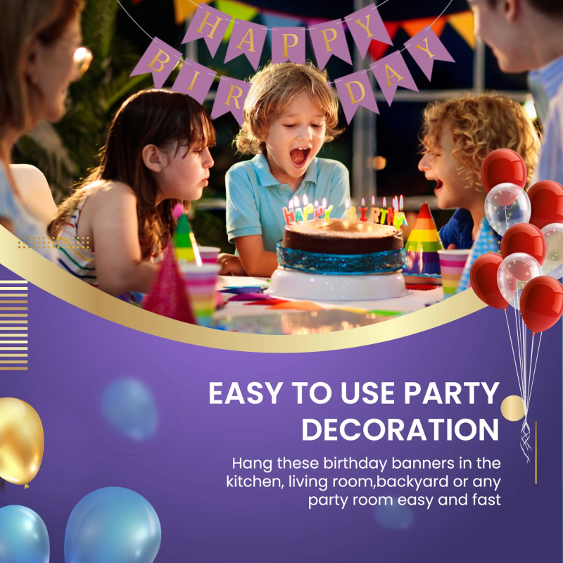 Set 5 Baloane Confetti Si Banner Happy Birthday Mov, Ropet - imagine 8