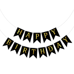 Banner Happy Birthday Ghirlanda Decor Aniversare, Negru, 2.5 m x 17 cm, Ropet
