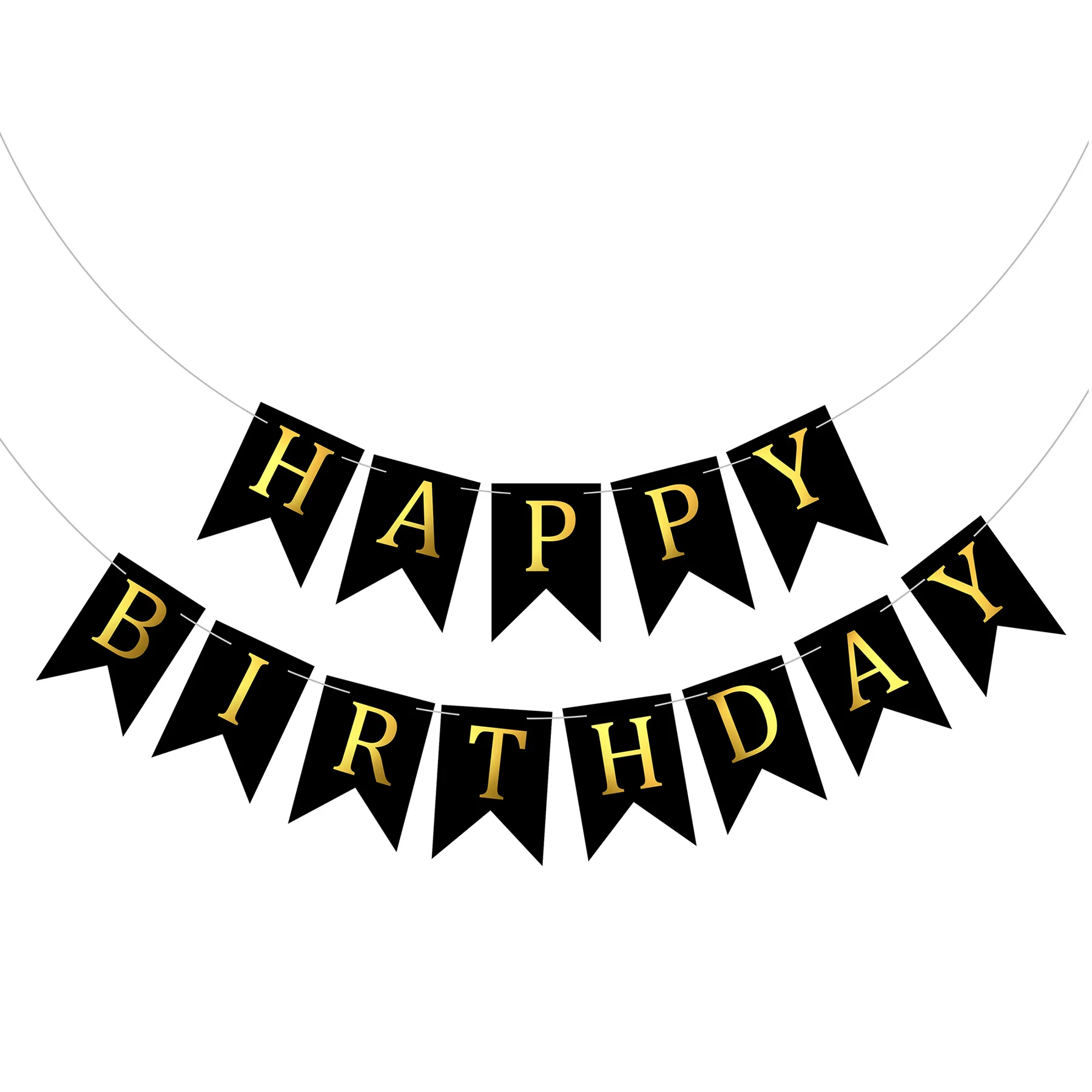Banner Happy Birthday Negru 12 x 17 cm Banner Happy Birthday Ghirlanda Decor Aniversare, Negru, 2.5 m x 17 cm, Ropet - imagine 1