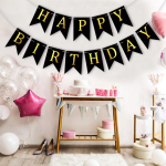 Banner Happy Birthday Ghirlanda Decor Aniversare, Negru, 2.5 m x 17 cm, Ropet - imagine 2
