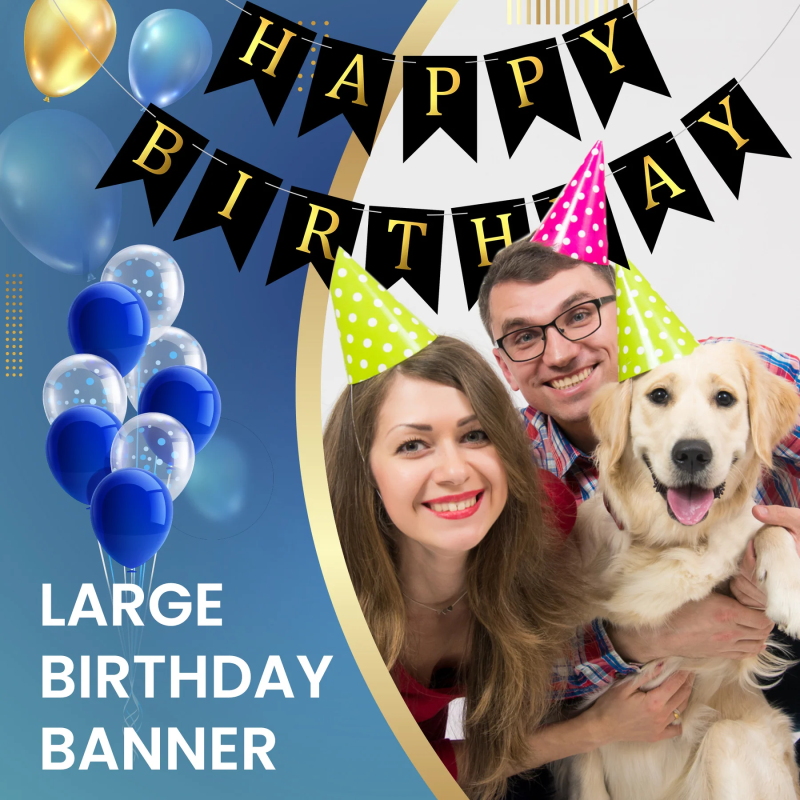 Banner Happy Birthday Ghirlanda Decor Aniversare, Negru, 2.5 m x 17 cm, Ropet - imagine 4