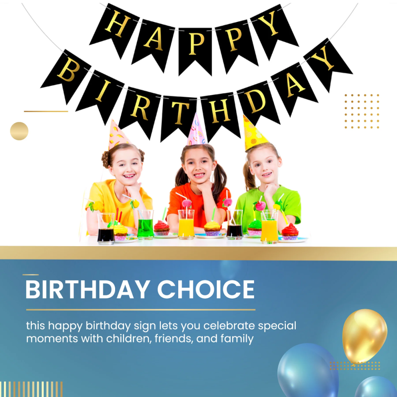 Banner Happy Birthday Ghirlanda Decor Aniversare, Negru, 2.5 m x 17 cm, Ropet - imagine 5