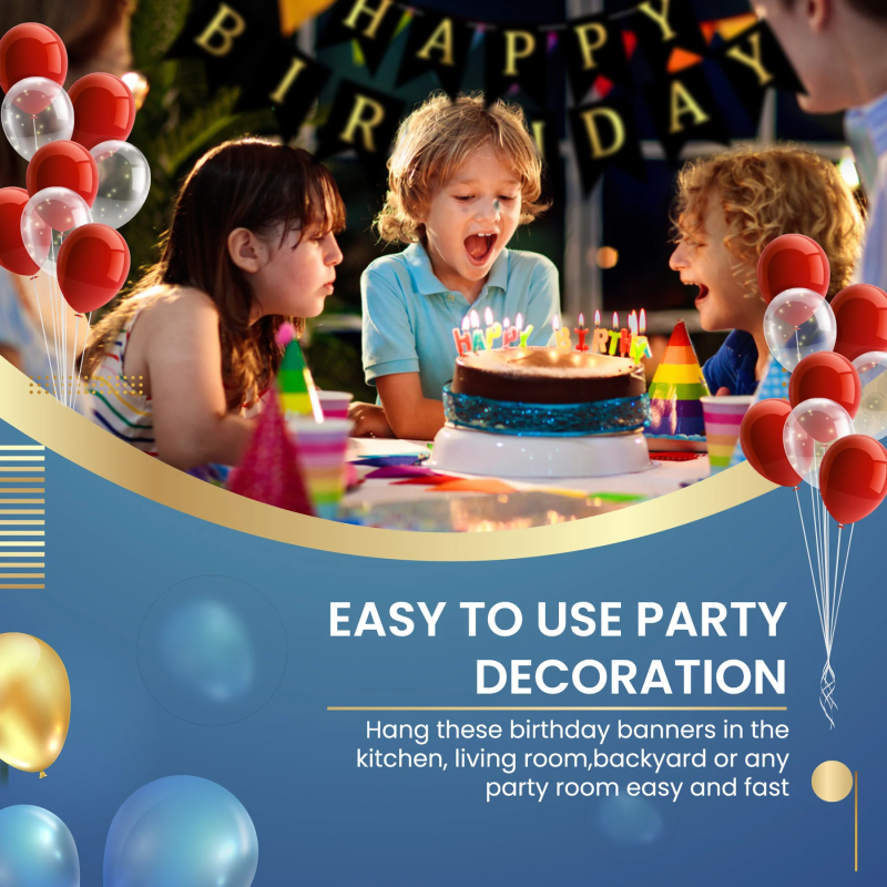 Banner Happy Birthday Ghirlanda Decor Aniversare, Negru, 2.5 m x 17 cm, Ropet - imagine 6