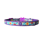 Zgarda ajustabila cu clopotel pentru pisici, imprimeu floral brodat, 20-32cm/1cm, Mov, Ropet - imagine 2