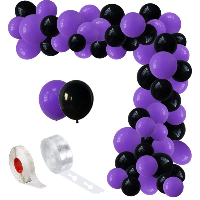 Set aranjament baloane pentru arcada Set Baloane Pentru Arcada, 150 Bucati, Mov Si Negru, Ropet - imagine 1