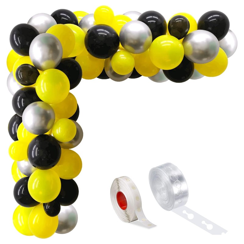 Set aranjament baloane pentru arcada Set Baloane Pentru Arcada, 150 Bucati, Negru, Galben Si Argintiu, Ropet - imagine 1