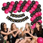 Set Baloane Pentru Arcada Cu Ghirlanda Happy Birthday, 115 Bucati, Roz Si Negru, Ropet - imagine 5