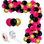 Set Baloane Pentru Arcada, 150 Bucati, Roz, Negru Si Auriu, Ropet