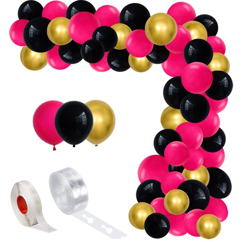 Set aranjament baloane pentru arcada Set Baloane Pentru Arcada, 150 Bucati, Roz, Negru Si Auriu, Ropet - imagine 1