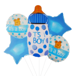 Set 5 Baloane Folie Baby Shower Forma Biberon It's A Boy, Albastru, 45 cm – 79 cm, Ropet