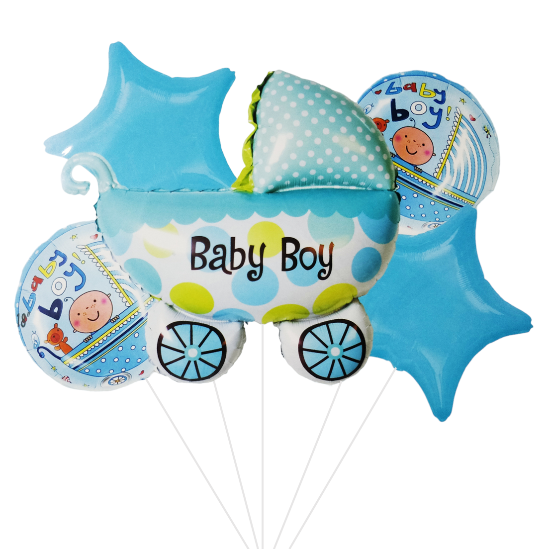 Set 5 baloane folie Set 5 Baloane Folie Baby Shower Forma Carucior It's A Boy, Albastru, 45 cm – 68 cm, Ropet - imagine 1