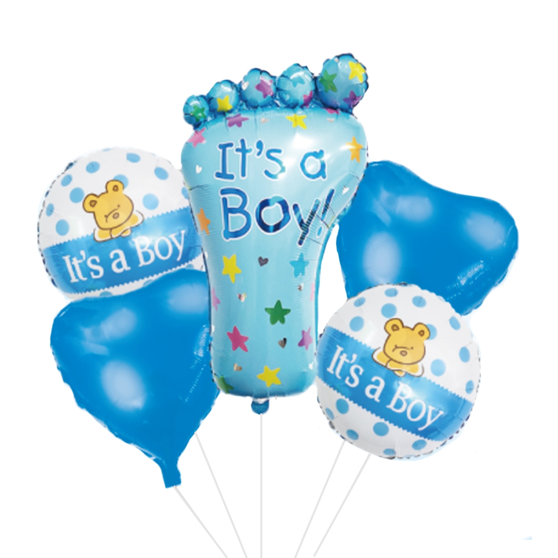 Set 5 baloane folie Set 5 Baloane Folie Baby Shower Forma Piciorus It's A Boy, Albastru, 45 cm – 77 cm, Ropet - imagine 1