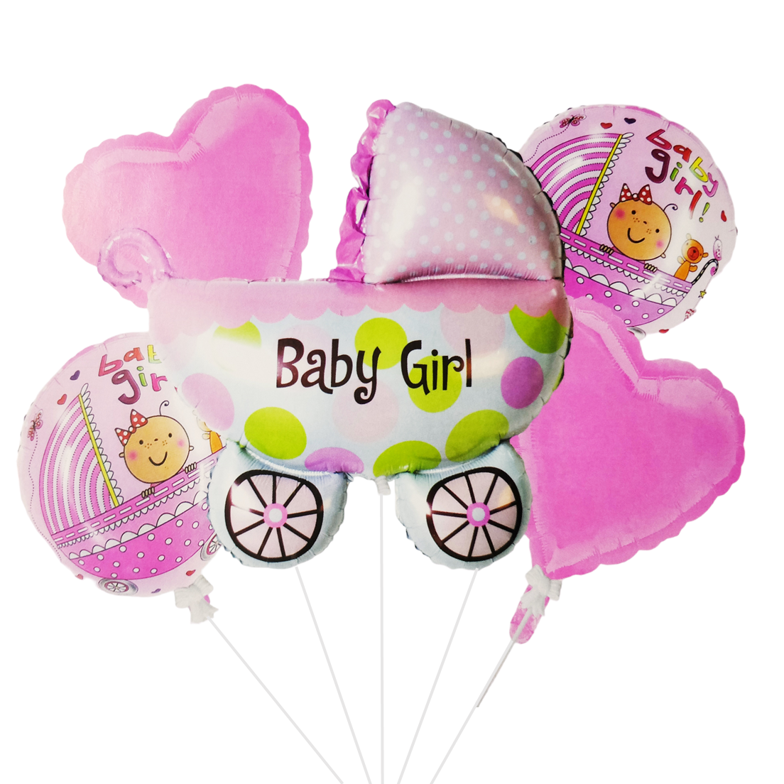 Set 5 baloane folie Set 5 Baloane Folie Baby Shower Forma Carucior It's A Girl, Roz, 45 cm – 68 cm, Ropet - imagine 1