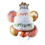 Set 5 Baloane Aniversare Tort Happy Birthday, 30 cm – 84 cm, Ropet