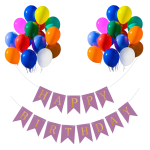 Set 20 Baloane Latex, 30 cm, Si Banner Happy Birthday Mov, 12 x 17 cm, Ropet