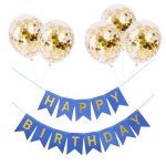 Set 5 Baloane Confetti Si Banner Happy Birthday Albastru, Ropet