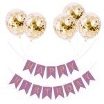 Set 5 Baloane Confetti Si Banner Happy Birthday Mov, Ropet