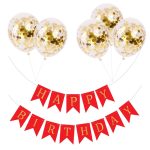 Set 5 Baloane Confetti Si Banner Happy Birthday Rosu, Ropet