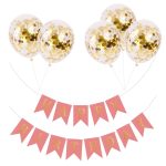 Set 5 Baloane Confetti Si Banner Happy Birthday Roz, Ropet