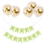 Set 5 Baloane Confetti Si Banner Happy Birthday Verde, Ropet