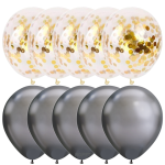 Set 10 Baloane Latex Cu Confetti, Argintiu, 30 cm, Ropet - imagine 2