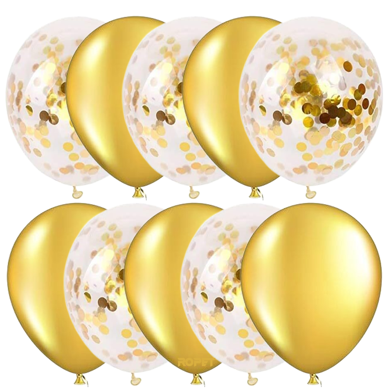 Set 10 baloane latex Set 10 Baloane Latex Cu Confetti, Auriu, 30 cm, Ropet - imagine 1