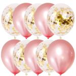 Set 10 Baloane Latex Cu Confetti, Rose Gold, 30 cm, Ropet