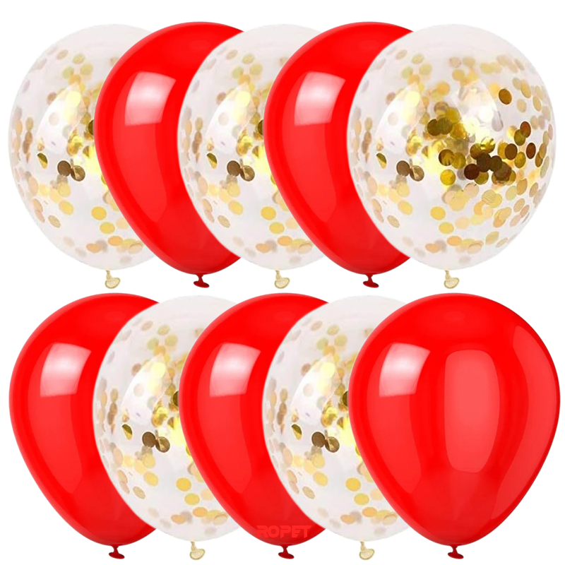 Set 10 baloane latex Set 10 Baloane Latex Cu Confetti, Rosu, 30 cm, Ropet - imagine 1