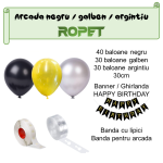 Set Baloane Pentru Arcada Cu Ghirlanda Happy Birthday, 115 Bucati, Negru, Galben Si Argintiu, Ropet - imagine 2