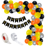 Set Baloane Pentru Arcada Cu Ghirlanda Happy Birthday, 115 Bucati, Portocaliu, Galben, Negru Si Argintiu, Ropet