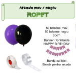 Set Baloane Pentru Arcada Cu Ghirlanda Happy Birthday, 115 Bucati, Mov Si Negru, Ropet - imagine 2