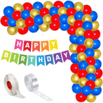 Set Baloane Pentru Arcada Cu Ghirlanda Happy Birthday, 115 Bucati, Rosu, Albastru Si Auriu, Ropet
