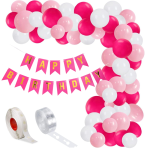 Set Baloane Pentru Arcada Cu Ghirlanda Happy Birthday, 115 Bucati, Roz Si Alb, Ropet