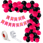 Set Baloane Pentru Arcada Cu Ghirlanda Happy Birthday, 115 Bucati, Roz Si Negru, Ropet