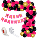 Set Baloane Pentru Arcada Cu Ghirlanda Happy Birthday, 115 Bucati, Roz, Negru Si Auriu, Ropet