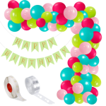 Set Baloane Pentru Arcada Cu Ghirlanda Happy Birthday, 115 Bucati, Roz, Verde Si Albastru, Ropet