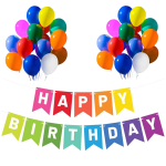 Set 20 Baloane Latex, 30 cm, Si Banner Happy Birthday Multicolor, 12 x 17 cm, Ropet