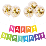 Set 5 Baloane Confetti Si Banner Happy Birthday Multicolor, Ropet