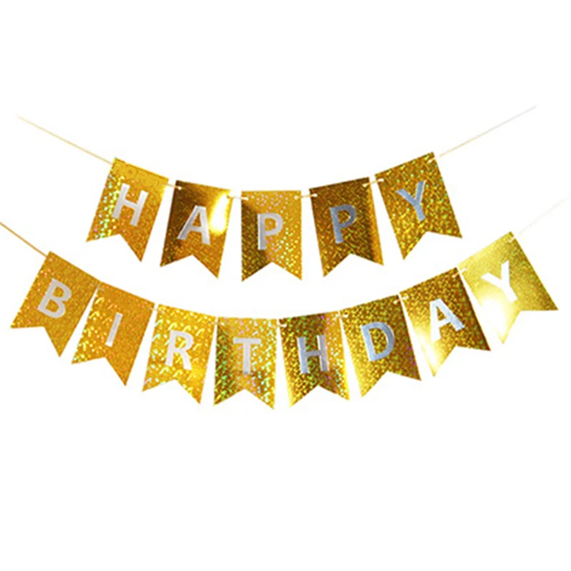 Banner Happy Birthday Banner Happy Birthday Ghirlanda Decor Aniversare, Auriu Chrome, 2.5 m x 17 cm, Ropet - imagine 1
