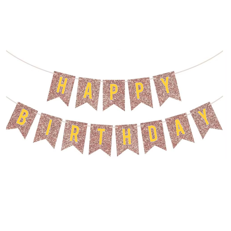 Banner Happy Birthday Banner Happy Birthday Ghirlanda Decor Aniversare, Auriu Rose Chrome, 2.5 m x 17 cm, Ropet - imagine 1