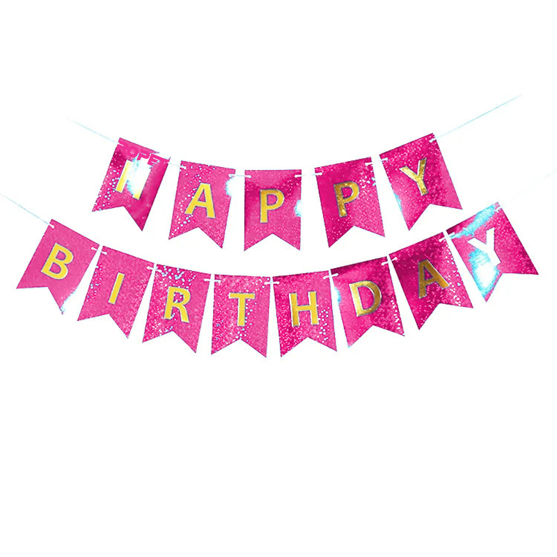 Banner Happy Birthday Banner Happy Birthday Ghirlanda Decor Aniversare, Roz Chrome, 2.5 m x 17 cm, Ropet - imagine 1