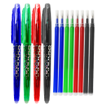 Set 4 Pixuri Roller Albastre Cu Radiera, 0.7 mm, Cu 8 Rezerve Multicolore