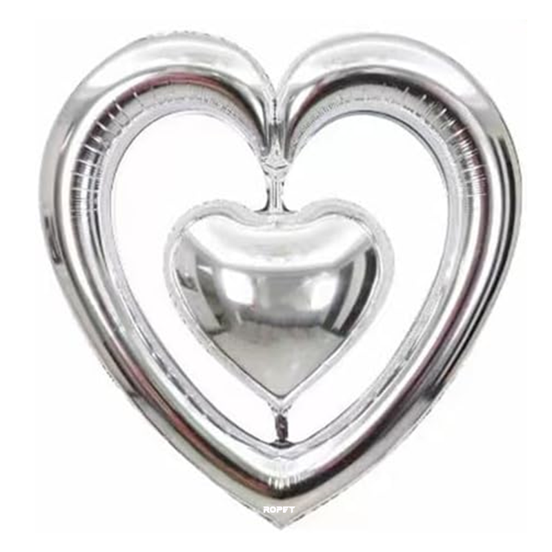Balon folie cu suport Balon Folie Figurina Inima, Argintiu, 100 cm, Ropet - imagine 1