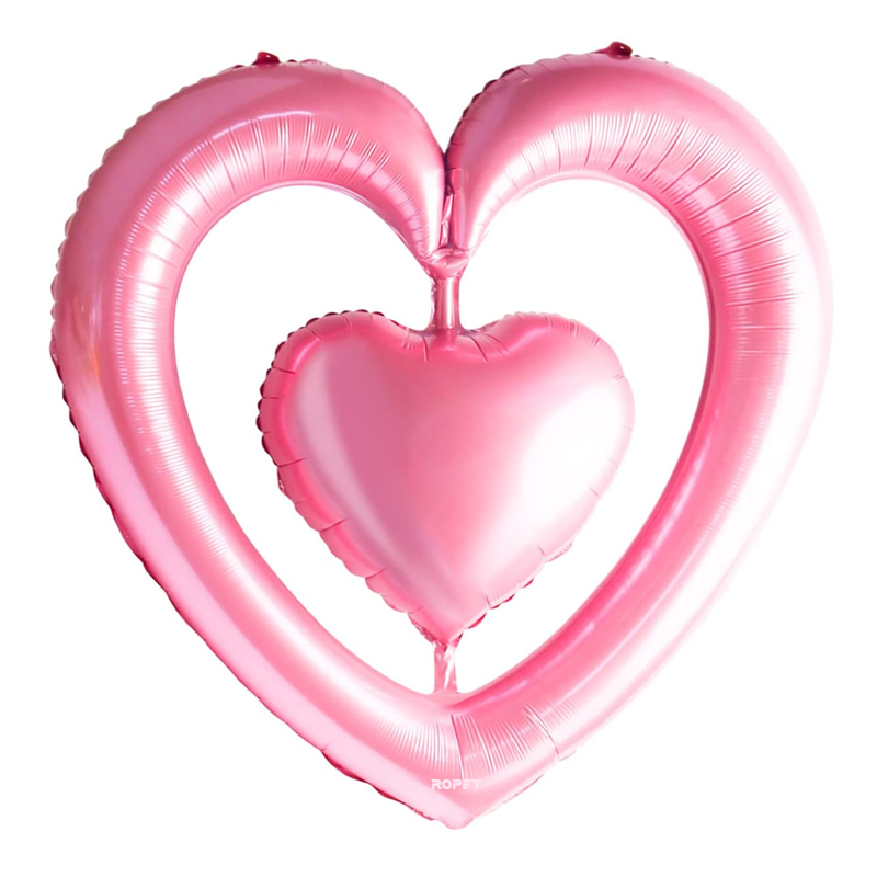 Balon folie cu suport Balon Folie Figurina Inima, Roz, 100 cm, Ropet - imagine 1