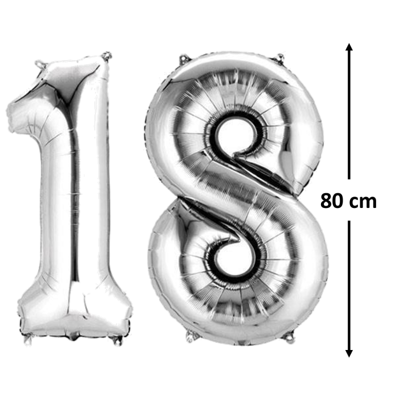 Balon Folie Cifra 18 Argintiu, 80 cm, Pentru Majorat, Ropet - imagine 2