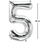 Balon Folie Cifra 5, Argintiu, 80 cm, Ropet - imagine 2