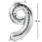 Balon Folie Cifra 9, Argintiu, 80 cm, Ropet - imagine 2
