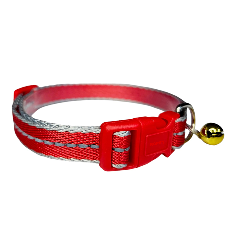 Zgarda reflectorizanta cu clopotel pentru caini si pisici Zgarda reflectorizanta cu clopotel pentru caini si pisici, ajustabila 26-38cm/15mm, Rosu, Ropet - imagine 1