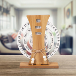 Calendar Perpetuu Decorativ Din Lemn Rustic, Rotativ, Birou, 17 x 20.5 cm, Natur, Ropet - imagine 7