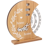 Calendar Perpetuu Decorativ Din Lemn Home Sweet Home, Rustic, Rotativ, Birou, 18 x 20 cm, Natur, Ropet